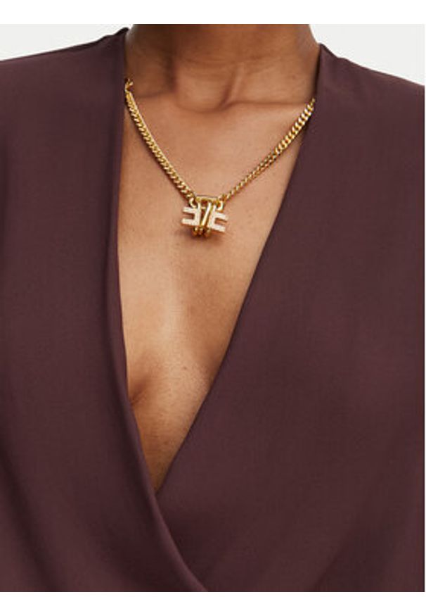 Elisabetta Franchi Body CB-007-62E2-V420 Brązowy ciemny Regular Fit. Kolor: brązowy. Materiał: wiskoza