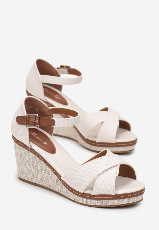 Born2be - Beżowe Sandały na Plecionym Koturnie w Stylu Espadryli Nartha. Kolor: beżowy. Sezon: lato. Obcas: na koturnie. Styl: boho