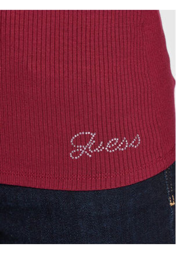 Guess Bluzka Karlee Jewel W2YP46 KBCO2 Bordowy Slim Fit. Kolor: czerwony. Materiał: wiskoza