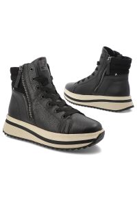 Czarne Sneakersy Rieker Wygodne Obuwie Damskie Na Platformie. Zapięcie: sznurówki. Kolor: czarny. Materiał: skóra. Obcas: na platformie. Sport: turystyka piesza #2