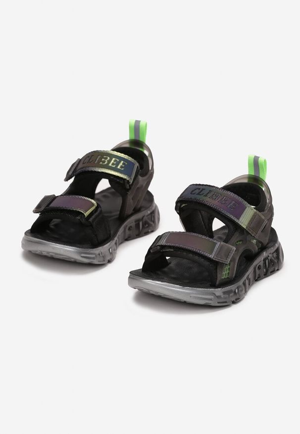 Born2be - Czarno-Zielone Sandały Dephede. Zapięcie: rzepy. Kolor: czarny. Materiał: materiał. Wzór: aplikacja