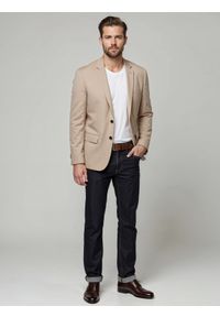 Ombre Clothing - Elegancka męska marynarka SLIM FIT z rayonem – beżowa V2 - Rozmiar: L. Kolor: beżowy. Materiał: tkanina, poliester, materiał. Wzór: ze splotem. Styl: elegancki #10