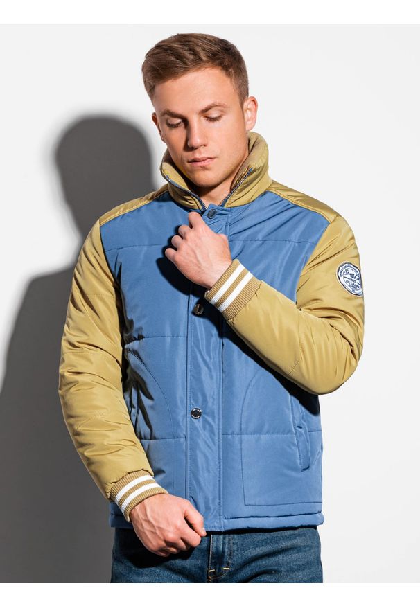 Niebieska kurtka Ombre Clothing na wiosnę, ze stójką