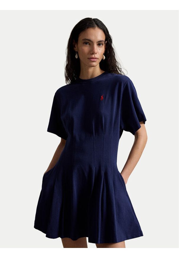 Polo Ralph Lauren Sukienka codzienna 211A96342004 Granatowy Slim Fit. Okazja: na co dzień. Typ kołnierza: polo. Kolor: niebieski. Materiał: bawełna. Typ sukienki: proste. Styl: casual