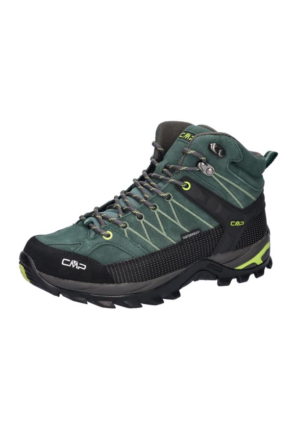 Buty trekkingowe męskie CMP RIGEL MID wodoodporne oddychające. Kolor: zielony. Materiał: skóra. Szerokość cholewki: normalna. Sport: turystyka piesza