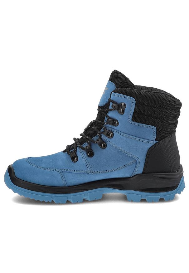 4f - Niebieskie Trekkingi Damskie 4F Skórzane Buty W Góry. Kolor: niebieski. Materiał: skóra. Szerokość cholewki: normalna. Obcas: na obcasie. Styl: sportowy. Wysokość obcasa: niski