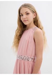 bonprix - Sukienka szyfonowa z cekinami. Okazja: na imprezę. Kolor: różowy. Materiał: szyfon. Długość rękawa: na ramiączkach. Wzór: aplikacja #2