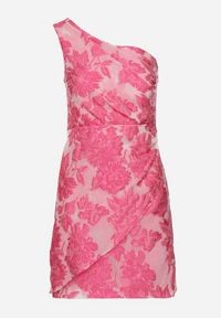 Born2be - Różowa Taliowana Sukienka na Jedno Ramię w Kwiaty Halelitia. Okazja: na imprezę. Kolor: różowy. Wzór: kwiaty. Sezon: lato. Typ sukienki: asymetryczne #3