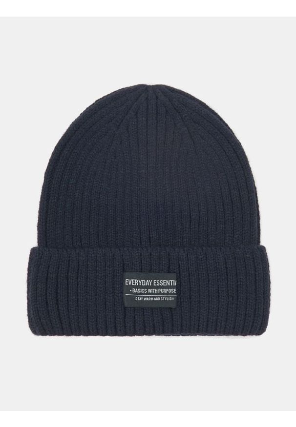 Sinsay - Prążkowana czapka beanie - granatowy. Kolor: niebieski. Materiał: prążkowany