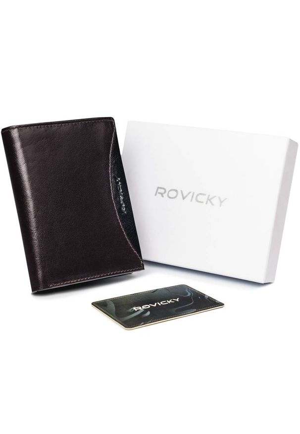ROVICKY - Portfel męski brązowy z czarną wstawką Rovicky 1502-03-BOR-1157 BRO. Kolor: brązowy, czarny, wielokolorowy. Materiał: skóra