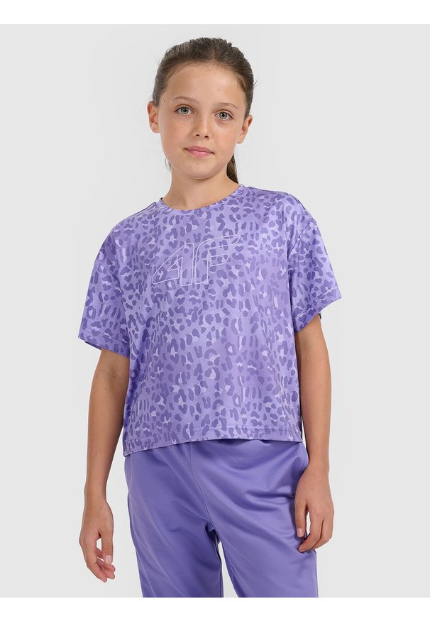 4f - 4F Crop-top sportowy szybkoschnący dziewczęcy - fioletowy 134/140 (8-10 lat). Kolor: fioletowy. Sezon: lato. Styl: sportowy