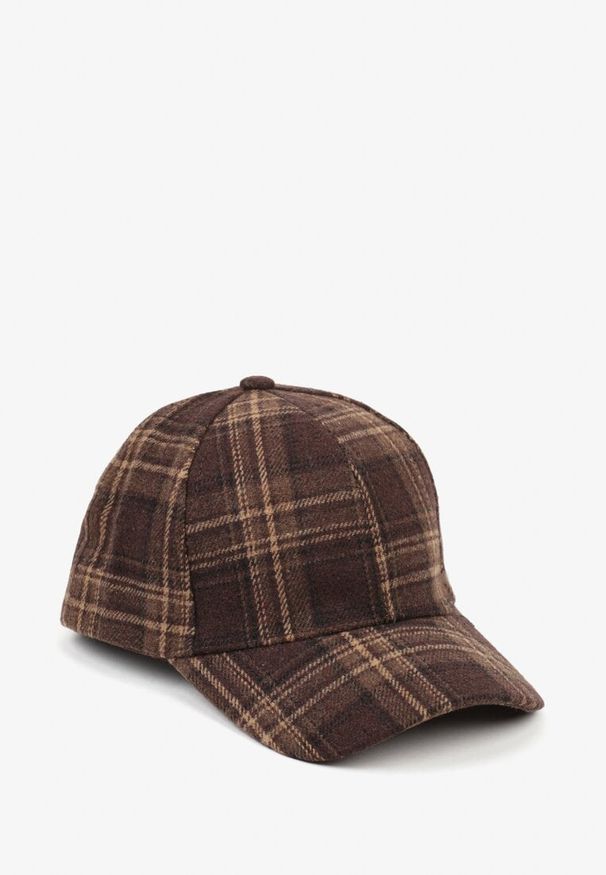 Born2be - Brązowa Czapka z Daszkiem w Kratkę Venesse. Kolor: brązowy. Materiał: satyna, jeans. Wzór: kratka. Styl: casual, klasyczny, sportowy