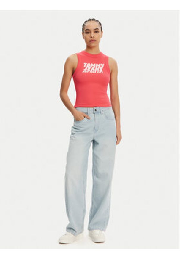 Tommy Jeans Top DW0DW21339 Różowy Slim Fit. Kolor: różowy. Materiał: bawełna