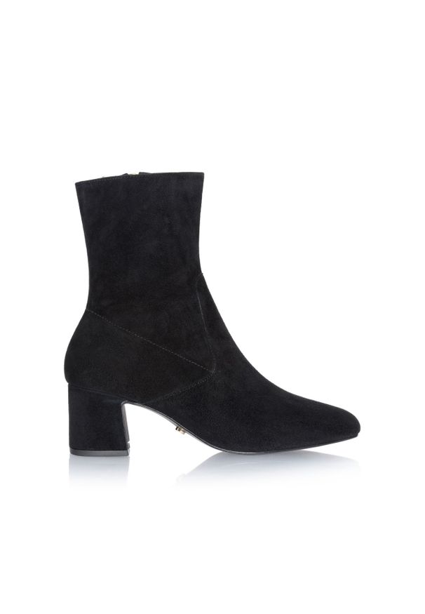 Ochnik - Buty damskie. Kolor: czarny. Materiał: skóra, zamsz. Szerokość cholewki: normalna. Obcas: na obcasie. Styl: elegancki, klasyczny. Wysokość obcasa: średni