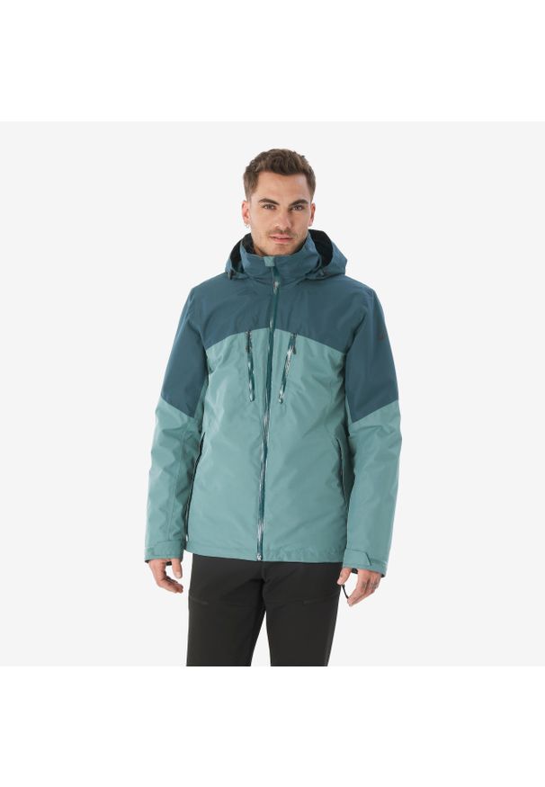 quechua - Kurtka turystyczna męska zimowa Quechua NH500 3w1 mountain -10°C wodoodporna. Kolor: niebieski, zielony, wielokolorowy. Materiał: tkanina. Sezon: zima. Sport: turystyka piesza