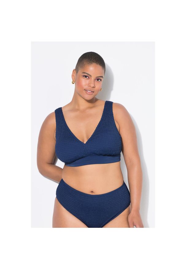 ULLA POPKEN - Damska Góra od bikini miękkie miseczki drobna faktura. Kolekcja: plus size. Kolor: niebieski. Materiał: poliester, elastan, poliamid, materiał