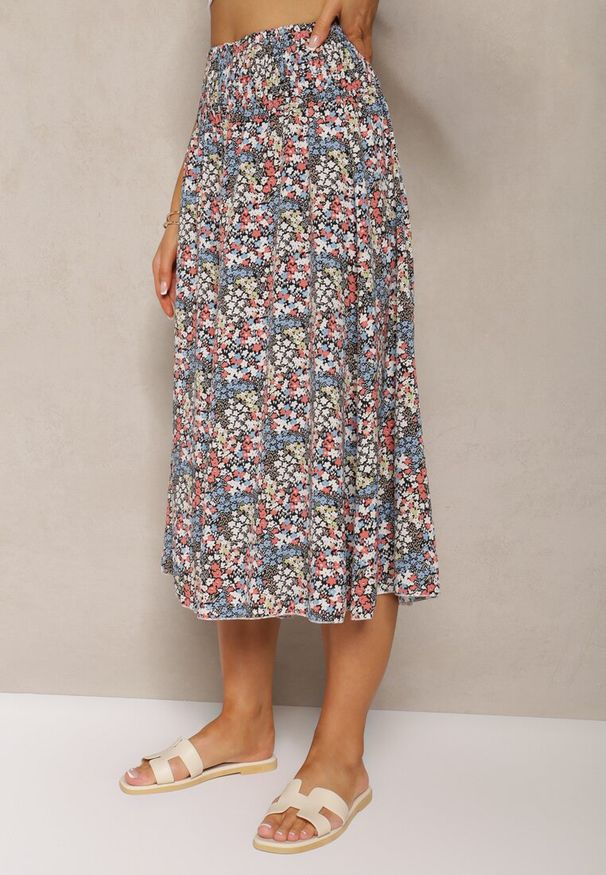 Renee - Niebiesko-Różowe Szerokie Spodnie Culotte High Waist z Gumką w Talii Vikiisona. Stan: podwyższony. Kolor: niebieski. Materiał: tkanina. Sezon: lato