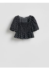 Reserved - Bluzka z bufiastymi rękawami - czarny. Kolor: czarny. Materiał: bawełna #1