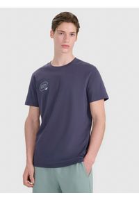 4f - 4F T-shirt regular z nadrukiem męski - szary M. Okazja: na co dzień. Kolor: szary. Materiał: bawełna, materiał, jersey. Długość rękawa: krótki rękaw. Długość: krótkie. Wzór: nadruk. Styl: klasyczny, sportowy, casual