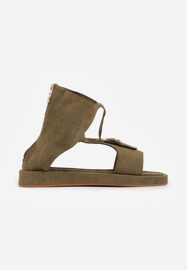 Born2be - Zielone Sandały w Stylu Botków z Ozdobną Klamrą Theaneasi. Okazja: na co dzień. Zapięcie: klamry. Kolor: zielony. Materiał: jeans. Styl: casual, klasyczny, elegancki