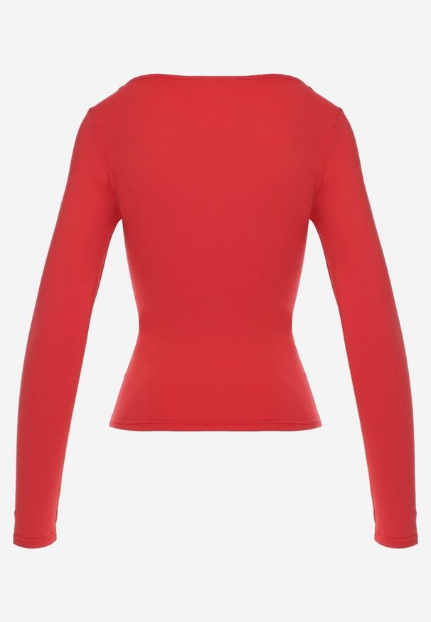 Renee - Czerwona Bluzka z Elastycznego Materiału o Kwadratowym Dekolcie z Wiskozą Nemosa. Typ kołnierza: dekolt kwadratowy. Kolor: czerwony. Materiał: wiskoza, materiał. Długość rękawa: długi rękaw. Długość: długie