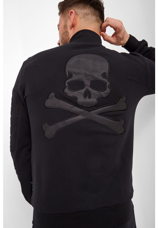 Philipp Plein - BLUZA PHILIPP PLEIN. Typ kołnierza: kołnierzyk stójkowy. Materiał: skóra. Wzór: aplikacja, haft