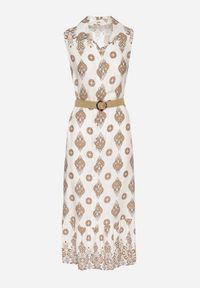 Born2be - Beżowa Wiskozowa Sukienka Koszulowa z Paskiem z Klamrą Eraniela. Okazja: na co dzień. Typ kołnierza: dekolt w kształcie V. Kolor: beżowy. Materiał: wiskoza. Typ sukienki: koszulowe. Styl: sportowy, klasyczny, casual, elegancki #7