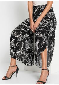 bonprix - Spodnie ze strukturalnej wiskozy. Kolor: czarny. Materiał: wiskoza. Wzór: nadruk #2