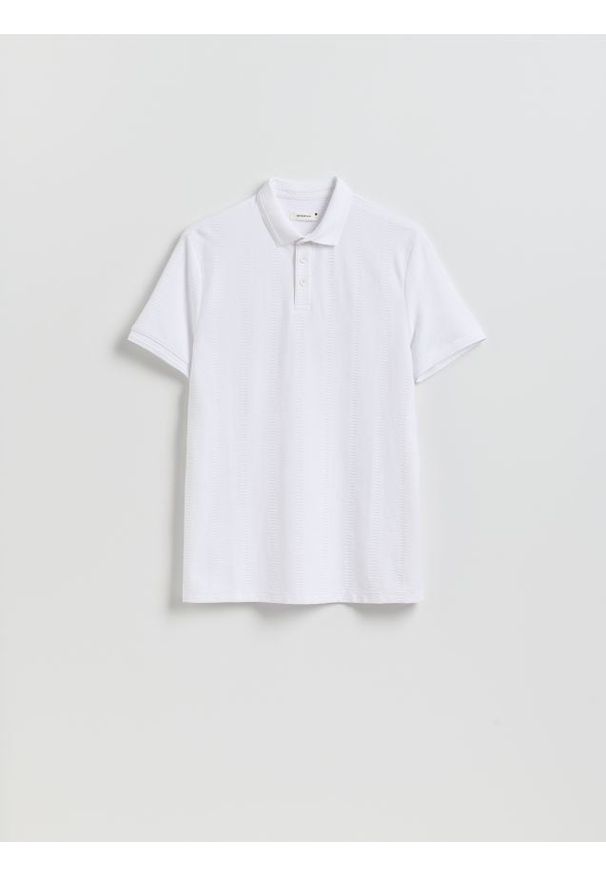 Reserved - Koszulka polo slim - biały. Typ kołnierza: polo. Kolor: biały. Materiał: dzianina, bawełna