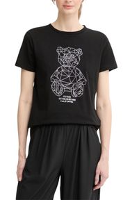 Guess - GUESS Czarny damski t-shirt na krótki rękaw z cyrkoniami Romy, Rozmiar M. Okazja: na co dzień. Kolor: czarny. Długość rękawa: krótki rękaw. Długość: krótkie. Styl: elegancki, casual #2
