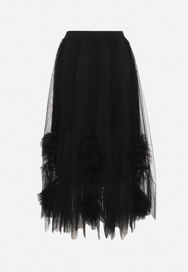 Renee - Czarna Spódnica o Rozkloszowanym Kroju z Transparentnym Tiulem i Falbankami Asmerra. Kolor: czarny. Materiał: tiul