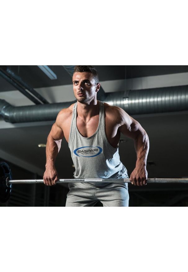 GASPARI NUTRITION - Tank top Gaspari - koszulka bez rękawów szara. Kolor: wielokolorowy, szary, czarny, niebieski. Materiał: bawełna. Długość rękawa: bez rękawów