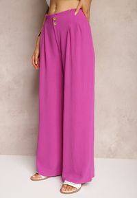 Renee - Fioletowe Spodnie w Stylu Alladynek High Waist Wykończone Gumką w Pasie Riselma. Okazja: na co dzień. Stan: podwyższony. Kolor: fioletowy. Styl: sportowy, casual #3