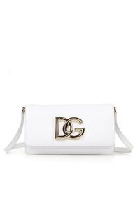 DOLCE & GABBANA - Biała torebka na ramię ze złotym logo. Kolor: biały