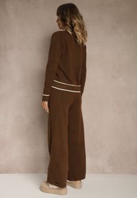 Renee - Brązowy Komplet z Dzianiny Spodnie Wide Leg i Retro Kardigan Giosila. Kolekcja: plus size. Kolor: brązowy. Materiał: dzianina #5
