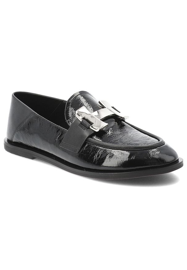 Czarne Półbuty Carinii Eleganckie Obuwie Damskie. Zapięcie: klamry. Kolor: czarny. Materiał: materiał, skóra. Styl: elegancki