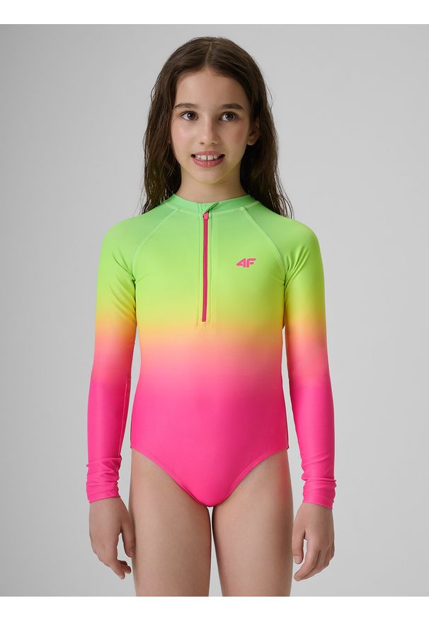 4f - 4F Kostium kąpielowy jednoczęściowy dziewczęcy - multikolor 158/164 (12-14 lat). Kolor: wielokolorowy. Materiał: materiał, skóra
