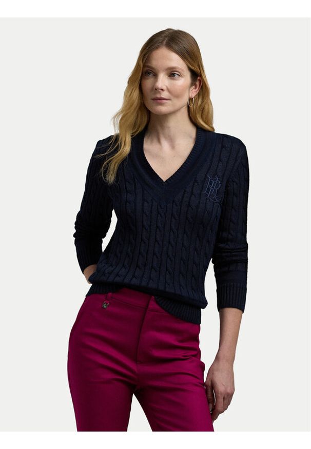 Lauren Ralph Lauren Sweter 200888795008 Granatowy Regular Fit. Kolor: niebieski. Materiał: bawełna, wiskoza