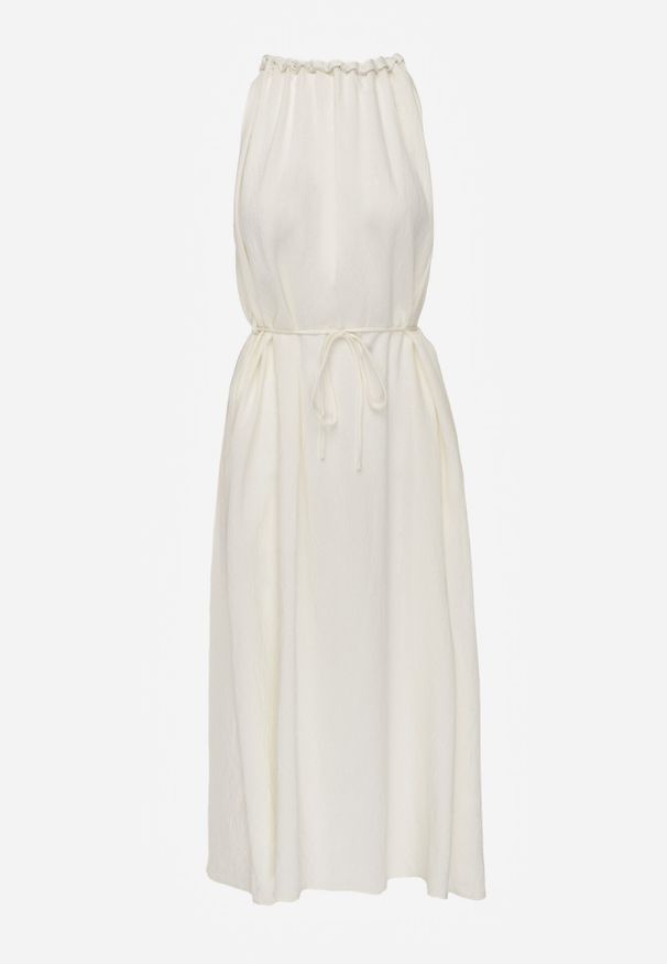 Born2be - Jasnobeżowa Wiskozowa Sukienka Bez Rękawów z Warkoczowym Splotem przy Dekolcie Shirineli. Okazja: na co dzień. Kolekcja: plus size. Kolor: beżowy. Materiał: wiskoza. Długość rękawa: bez rękawów. Wzór: ze splotem. Typ sukienki: dla puszystych, proste. Styl: boho, casual, klasyczny, elegancki