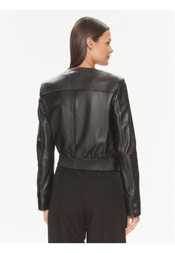 BOSS - Boss Kurtka skórzana Samarie 50505500 Czarny Slim Fit. Kolor: czarny. Materiał: skóra