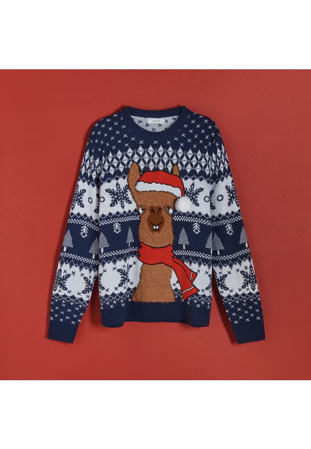 Reserved - Sweter ze świątecznym motywem - Wielobarwny. Styl: wizytowy