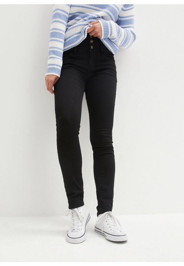 bonprix - Modelujące dżinsy termiczne o kroju skinny, high waist. Stan: podwyższony. Kolor: czarny