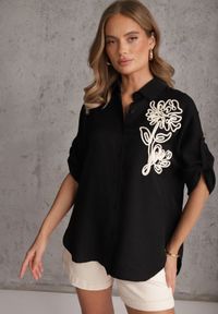 Renee - Czarna Nietoperzowa Koszula z Wiskozy z Podpinanymi Rękawami i Haftem Adreaneh. Okazja: na co dzień. Kolor: czarny. Materiał: wiskoza. Wzór: haft. Sezon: lato. Styl: boho, casual #1
