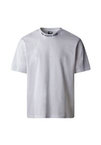 Koszulka The North Face Zumu 0A87DDFN41 - biała. Kolor: biały. Materiał: bawełna, prążkowany. Długość rękawa: krótki rękaw. Długość: krótkie. Wzór: napisy