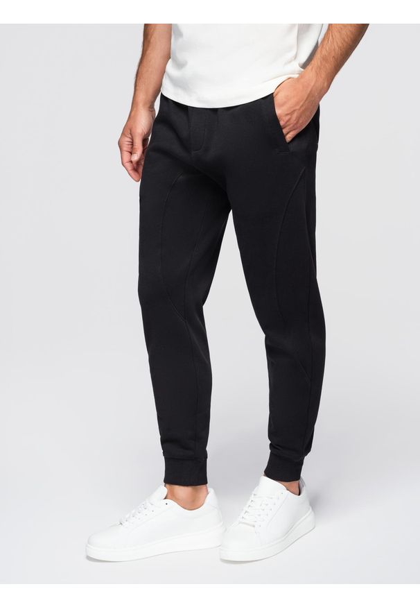 Ombre Clothing - Męskie spodnie dresowe typu jogger - czarne V5 - Rozmiar: XL. Okazja: na co dzień. Kolor: czarny. Materiał: dresówka. Styl: casual