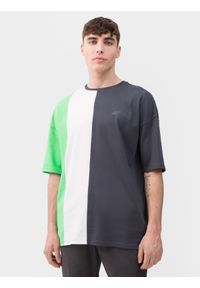 4f - T-shirt oversize gładki męski. Kolor: zielony. Materiał: bawełna. Wzór: gładki