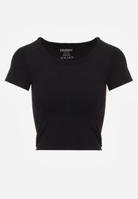 Renee - Czarny Krótki T-shirt Basic z Okrągłym Dekoltem Gresalor. Okazja: na co dzień. Kolor: czarny. Materiał: zamsz, jeans. Długość: krótkie. Styl: casual, klasyczny #4