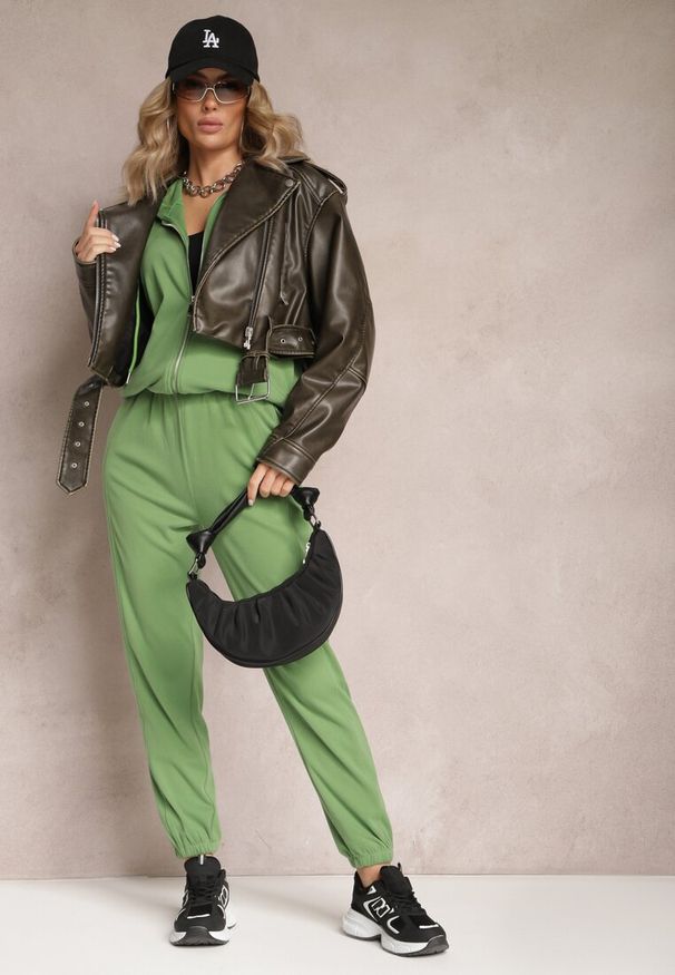 Renee - Zielony Komplet Dresowy 2-częściowy z Bluzą i Spodniami Serenitea. Kolor: zielony. Materiał: dresówka