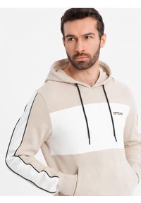 Ombre Clothing - Bawełniana męska bluza z kapturem z kontrastującymi elementami - beżowa V2 - Rozmiar: XXL. Okazja: na co dzień. Typ kołnierza: kaptur. Kolor: biały. Materiał: bawełna. Wzór: napisy. Styl: sportowy, casual #5