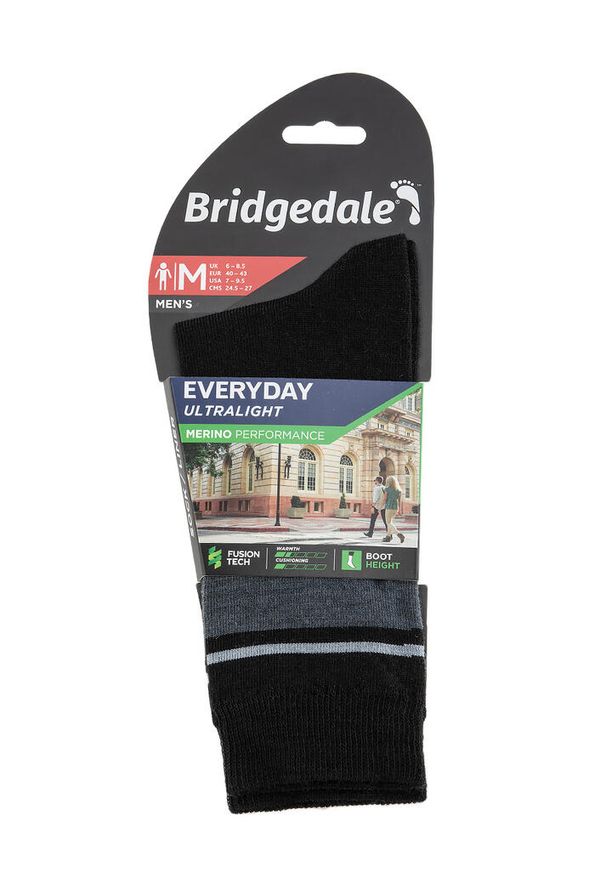BRIDGEDALE - Skarpetki do turystyki męskie Bridgedale Everyday Ultra Lt Merino P Boot. Kolor: czarny, szary, wielokolorowy. Materiał: elastan, poliamid, wełna, nylon, lycra. Sport: turystyka piesza